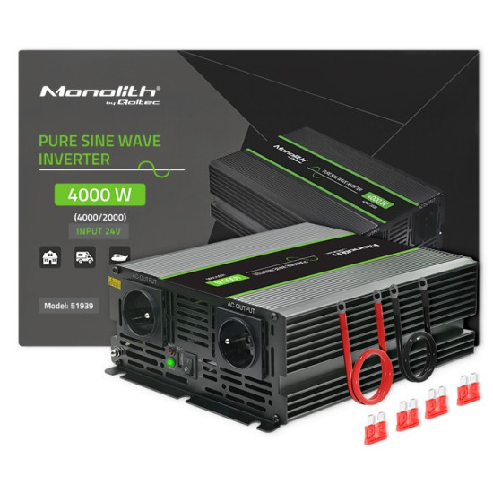 Przetwornica napięcia Monolith | 2000W | 4000W | 24V na 230V |   Czysty Sinus 