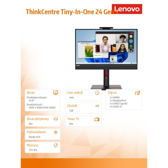 Monitor 23.8 ThinkCentre Tiny-in-One 24 Gen 5 WLED with Webcam 12NAGAT1EU 