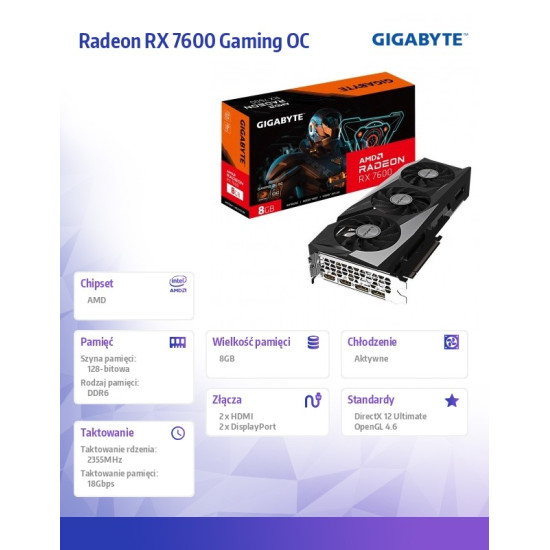 Karta graficzna Radeon RX 7600 Gaming OC 8G GDDR6 128bit 2DP/2HDMI