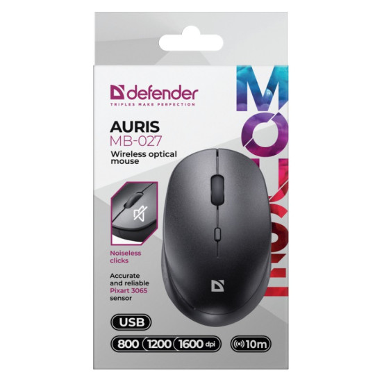 Mysz bezprzewodowa silent click AURIS MB-027 800/1200/1600 DPI Czarna