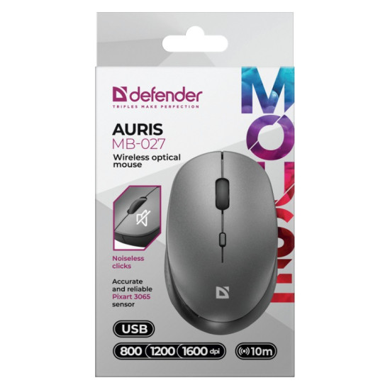 Mysz bezprzewodowa silent click AURIS MB-027 800/1200/1600DPI Szara