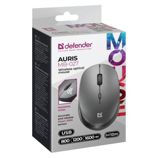 Mysz bezprzewodowa silent click AURIS MB-027 800/1200/1600DPI Szara