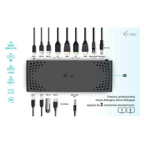 Stacja dokująca USB 3.0 / USB-C / Thunderbolt 3 Dual Display Gen2 + Power Delivery 100W 