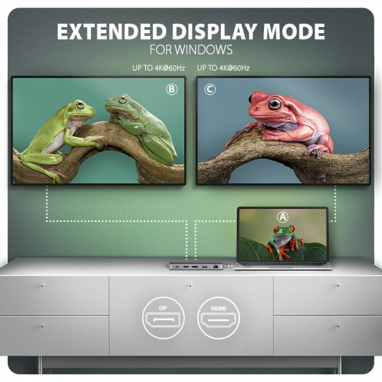 HMC-12GM2 hub USB 12 in1 10Gbps, 3x USB-A, USB-C, HDMI, DP,  RJ-45, M.2, SD/mSD, audio, PD