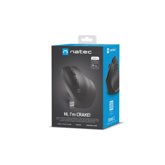 Mysz bezprzewodowa wertykalna Crake 2 2400 DPI Bluetooth 5.2 + 2.4GHz Czarna