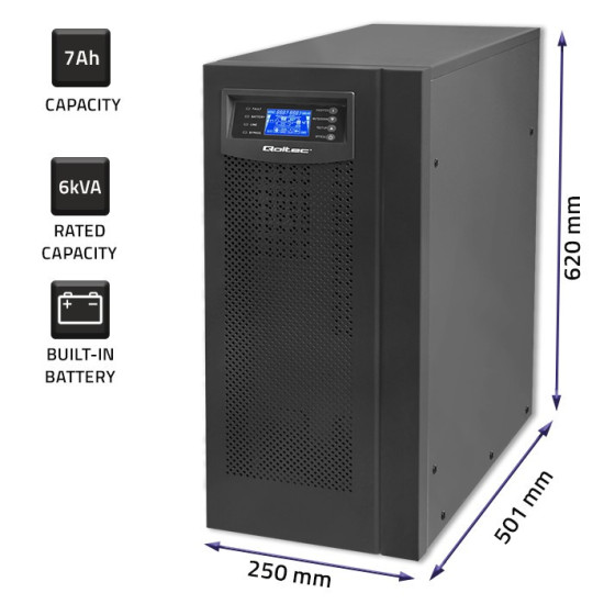 Zasilacz awaryjny UPS | On-line | Pure Sine Wave | 6kVA | 4.8kW |LCD | USB 