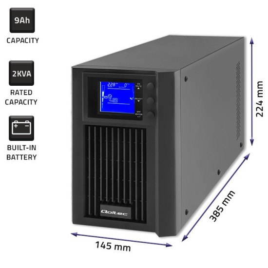 Zasilacz awaryjny UPS | On-line | Pure Sine Wave | 2kVA | 1.6kW |LCD | USB 
