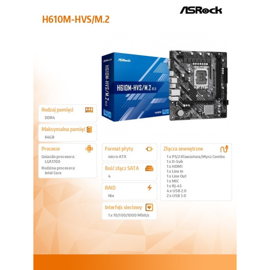Płyta główna H610M-HVS/M.2 R2.0 s1700 2DDR4 DP/HDMI mATX 