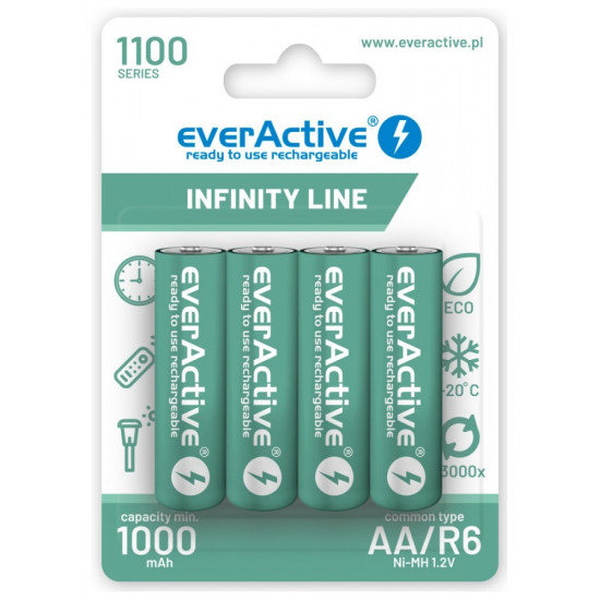 Akumulatory R6/AA 1100 mAH, blister 4 SZT. INFINITY LINE, technologia ready to use