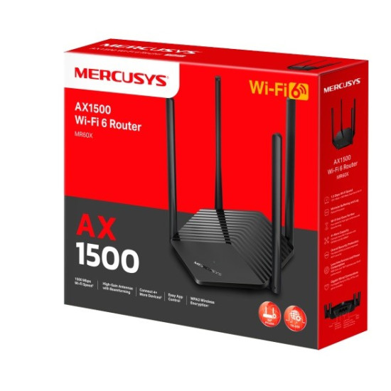 Router Mercusys MR60X WiFi 6 AX1500 2LAN 1WAN 