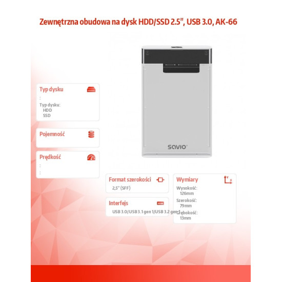 Zewnętrzna obudowa na dysk HDD/SSD 2.5