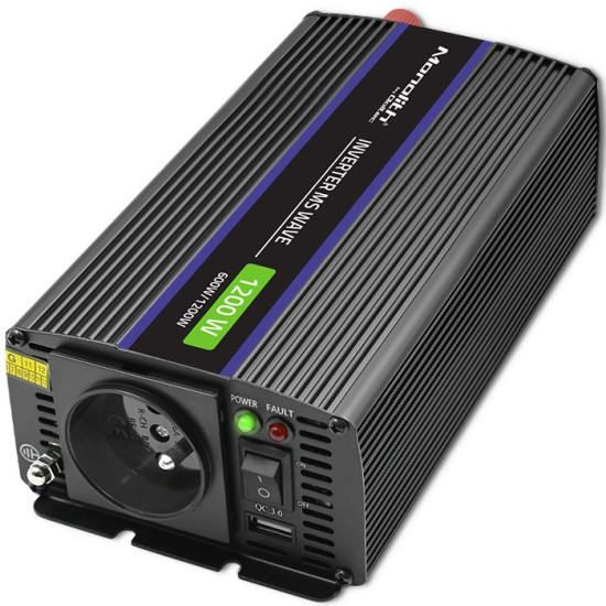 Przetwornica napięcia Monolith 1200 MS Wave | 12V na 230V |      600/1200W | USB 