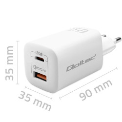 Ładowarka sieciowa 65W GaN ULTRA | 5-20V | 2.25-3.25A | 1 x USB  typ C PD | 1 x USB QC 3.0 | Biała 