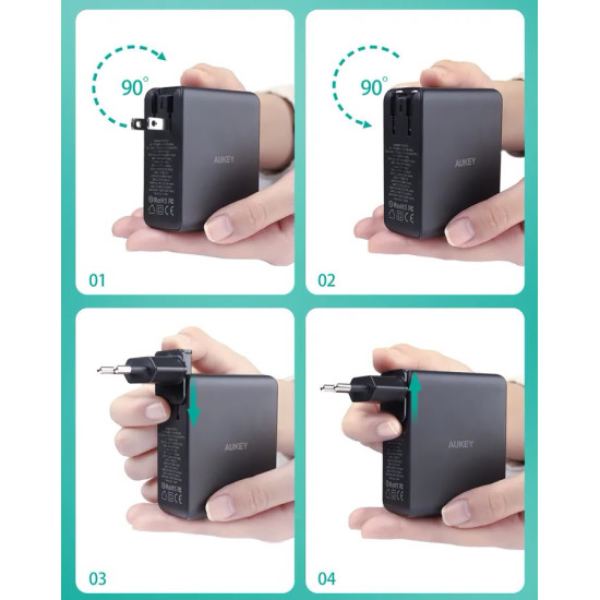 PA-B7O Omnia II GaN ładowarka sieciowa 3xUSB (2xUSB C+1xUSBA) 140W PD3.1 PPS EU/US/UK