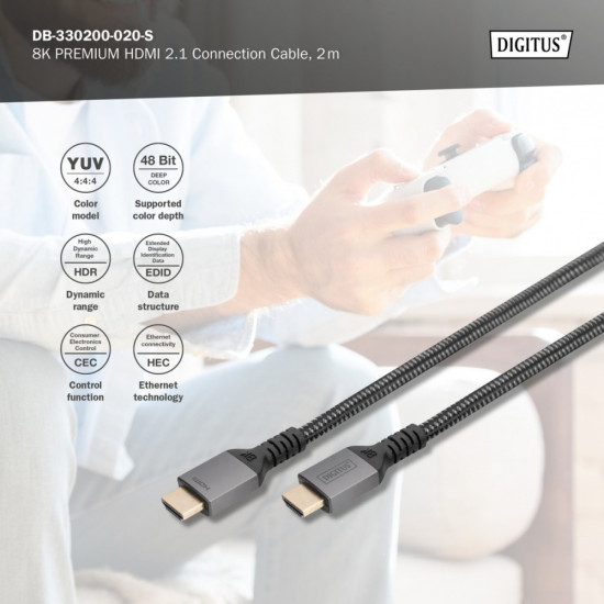 Kabel Premium połączeniowy HDMI 2.1 Ultra HighSpeed 8K60Hz UHD Typ HDMI A/A M/M 2m Czarny 