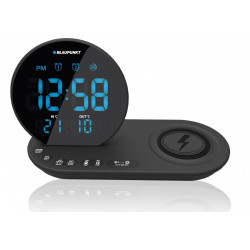 Radiobudzik FM PLL/Alarm/USB/CR85BK CHARGE/Ładowanie bezprzewodowe/Temperatura wewnętrzna/zewnętrzna/czarny