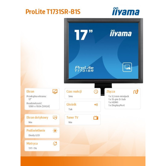 Monitor 17 cali 1731SR-B1S TN,RESISTIVE,HDMI,DP,VGA,IP54,2x1W 