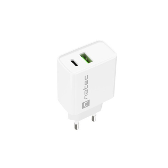 Ładowarka sieciowa Ribera 1x USB-A + 1x USB-C 20W Biała 