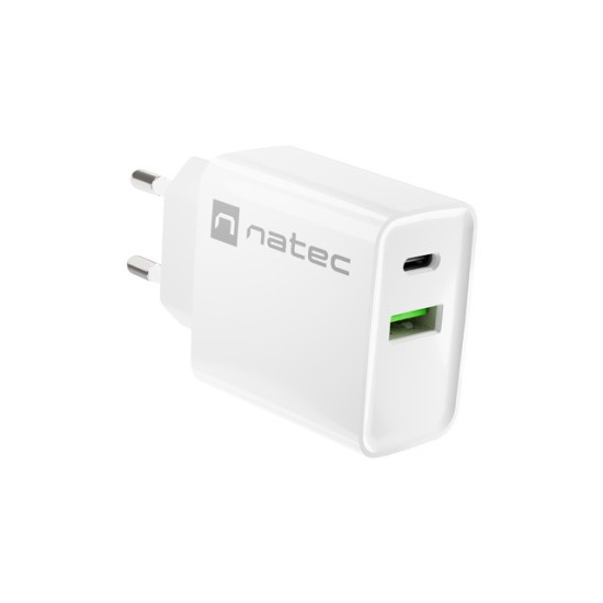 Ładowarka sieciowa Ribera 1x USB-A + 1x USB-C 20W Biała 