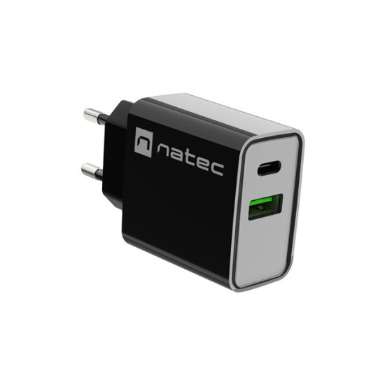 Ładowarka sieciowa Ribera 1x USB-A + 1x USB-C 20W Czarna 