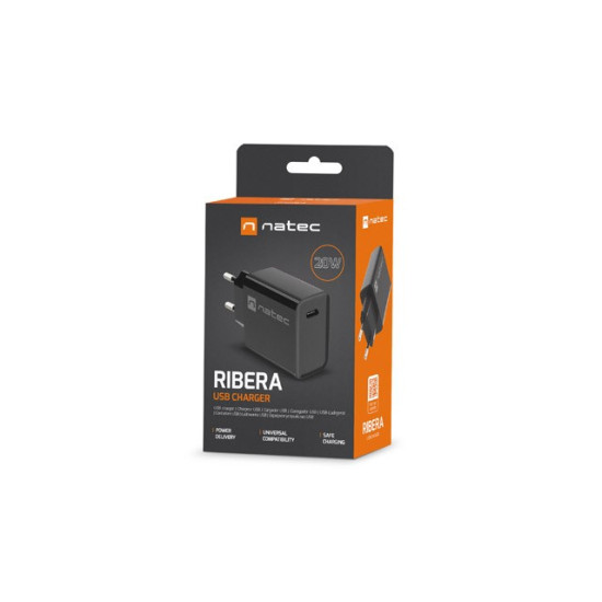 Ładowarka sieciowa Ribera 1x USB-C 20W Czarna 