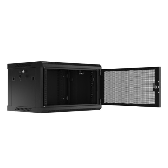 Szafa wisząca 19 cali 6U 600x450 drzwi perforowane (flat pack) czarna
