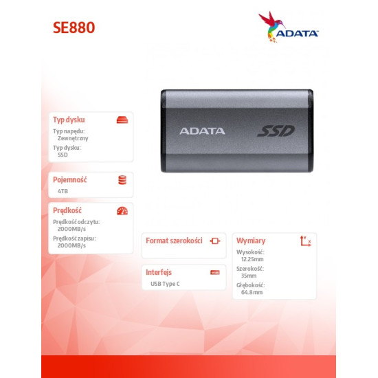 Dysk zewnętrzny SSD SE880 4TB USB3.2A/C Gen2x2