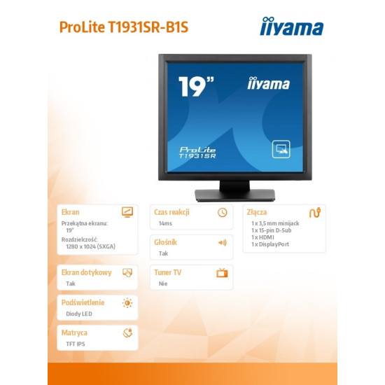 Monitor 19 cali T1931SR-B1S RESIS.IP54,HDMI,DP,VGA,2x1W,5:4 