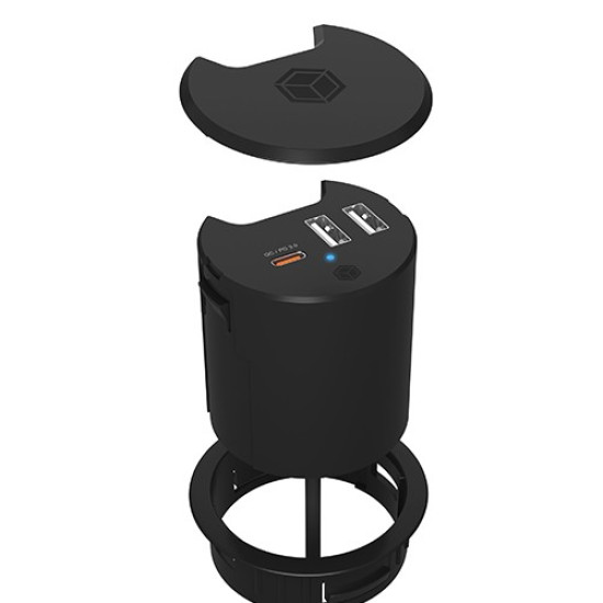 IB-HUB1407 3 Port ładowarka do biurka, 2x USB-A, 1x  USB-C, otwór 60mm 