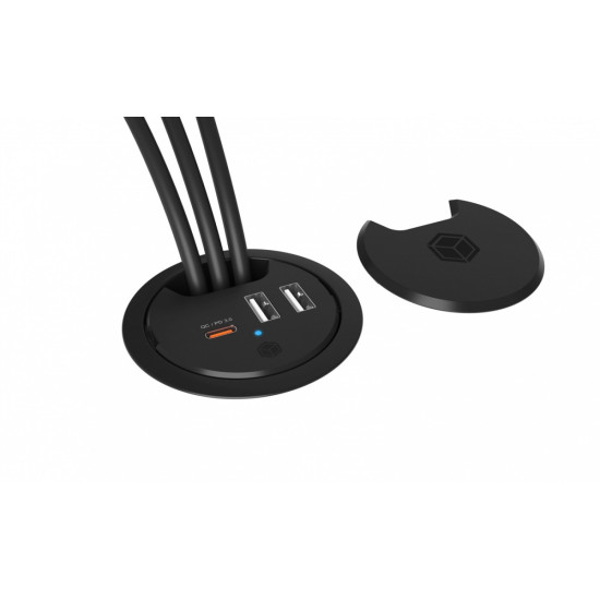 IB-HUB1407 3 Port ładowarka do biurka, 2x USB-A, 1x  USB-C, otwór 60mm 