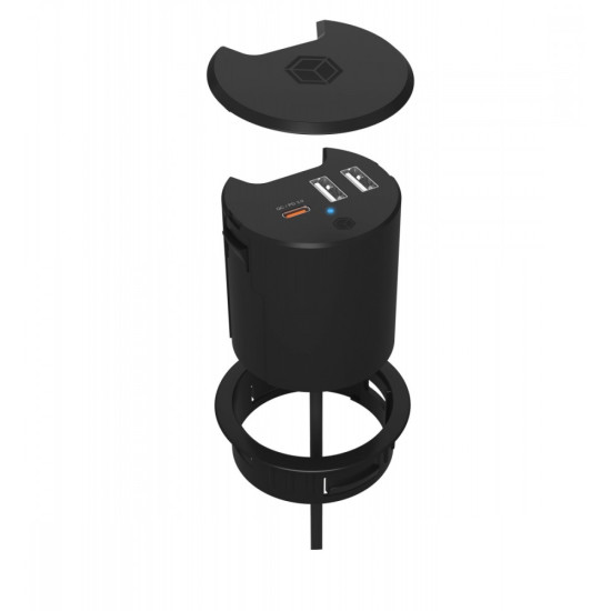 IB-HUB1407 3 Port ładowarka do biurka, 2x USB-A, 1x  USB-C, otwór 60mm 