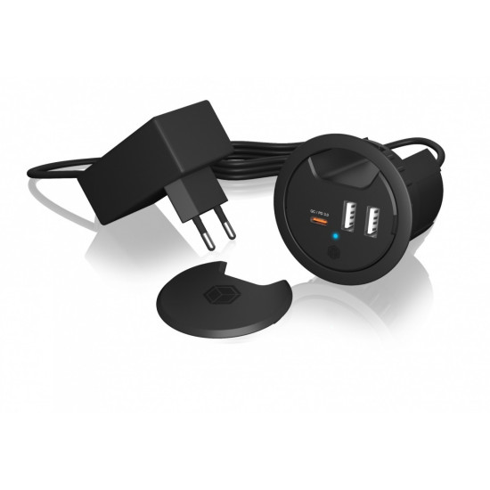IB-HUB1407 3 Port ładowarka do biurka, 2x USB-A, 1x  USB-C, otwór 60mm 