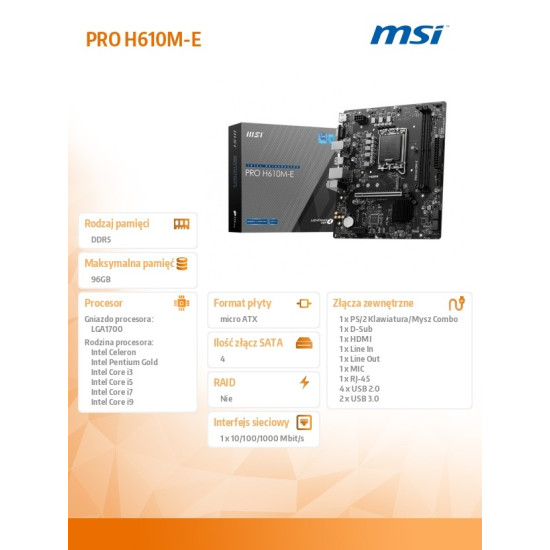 Płyta główna PRO H610M-E s1700 2DDR5 HDMI M.2 mATX 