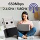 Ultraszybki bezprzewodowy mini adapter USB Wi-Fi | standard AC | 650Mbps 