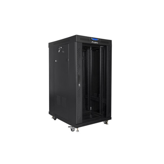 Szafa stojąca 19 cali 22U 600x800 drzwi szklane LCD (flat pack) v2 czarna