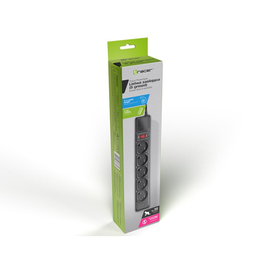 Listwa zasilająca Tracer PowerGear 3 m Black 5 gniazd 