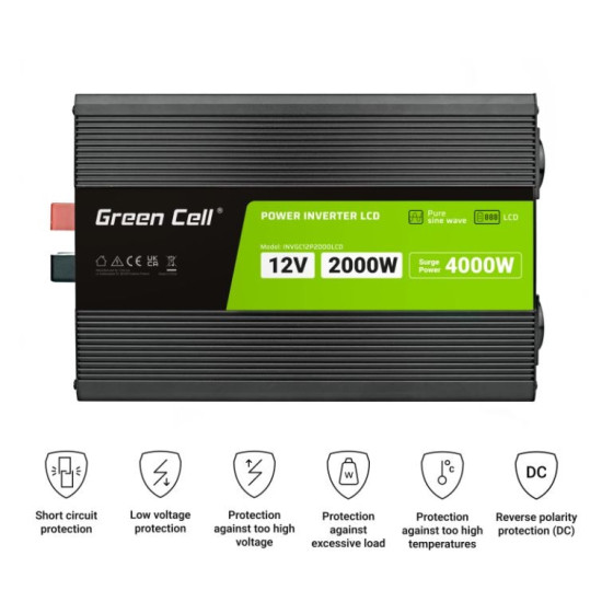 Przetwornica LCD 12V 2000W/4000W Czysty sinus z wywietlaczem 