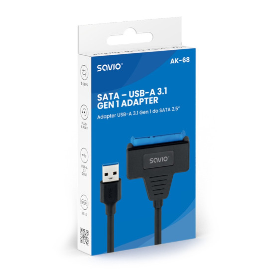Adapter USB-C 3.1 Gen 1 (M) - SATA (F) do dysków 2.5 cala , AK-68 