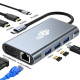Adapter USB C 8w1 HDMIx2 USB VGA RJ45 PD 