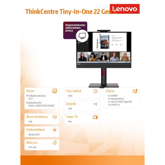 Monitor 21.5 cala ThinkCentre Tiny-in-One Touch Gen 5 12N9GAT1EU 