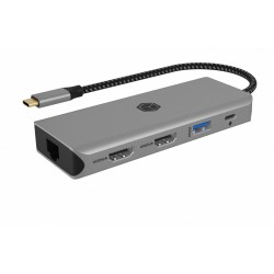 Stacja dokująca IB-DK4012-CPD 9w1, 2x HDMI, 4K60Hz, 3xUSB, 100W PD,LAN, Czytnik kart 