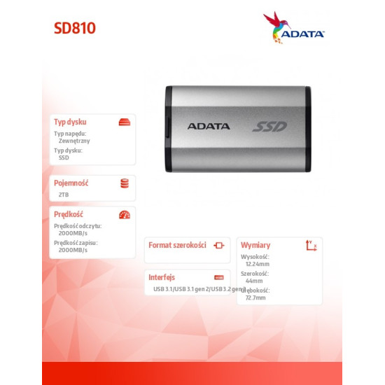Dysk SSD External SD810 2TB USB3.2C 20Gb/s Silver 