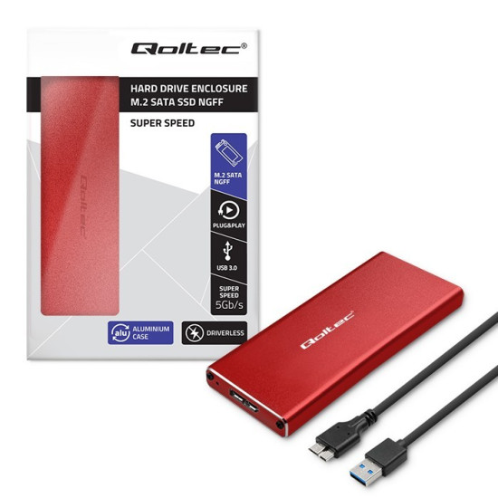 Obudowa | kieszeń na dysk M.2 SSD | SATA | NGFF | USB 3.0 | Superspeed 5Gb/s | 2TB | Czerwona 