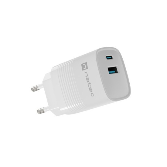 Ładowarka sieciowa Ribera GAN 1X USB-A + 1X USB-C 30W Biała