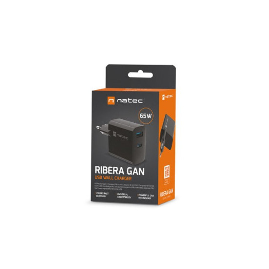 Ładowarka sieciowa Ribera GAN 1X USB-A + 1X USB-C 65W Czarna