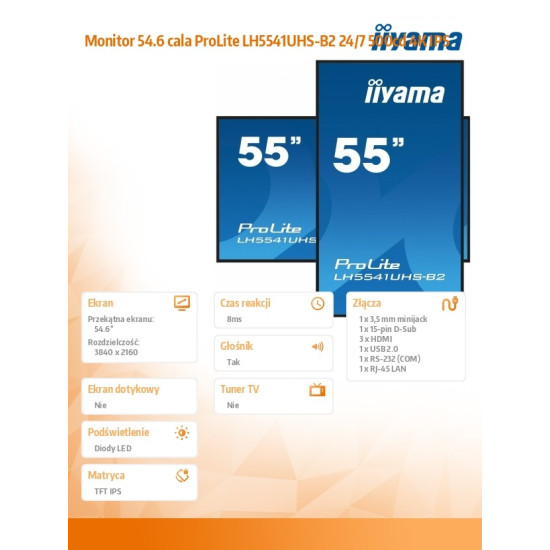 Monitor 54.6 cala ProLite LH5541UHS-B2 24/7 500cd 4K IPS