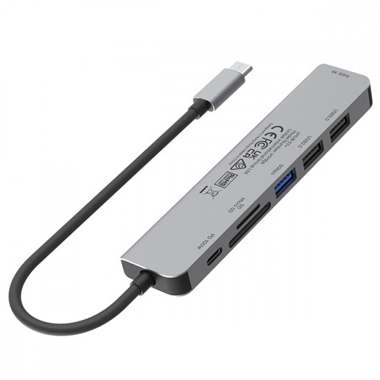 HUB USB-C 7w1 Aluminium PD 100W ; 5 Gbps ; HDMI 4K 