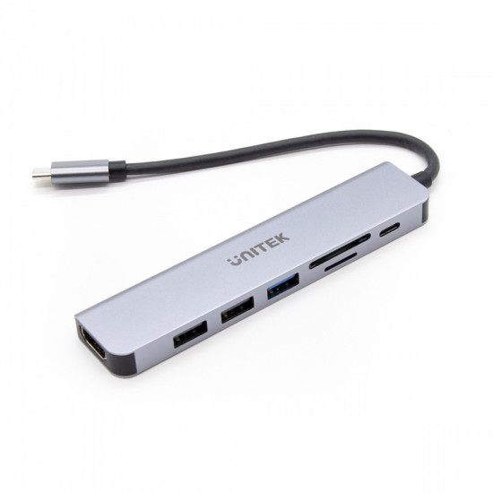 HUB USB-C 7w1 Aluminium PD 100W ; 5 Gbps ; HDMI 4K 