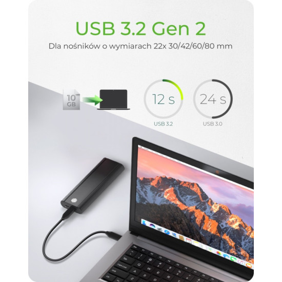 Obudowa dysku SSD IB-1807MT-C31 M.2 NVMe, USB 3.2(Gen2) Type-C, Aluminium 