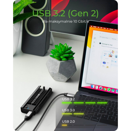 Stacja dokująca IB-180MC-C31 M.2 NVMe&SATA Docking, USB 3.2 (Gen2) Type-C, Aluminium 